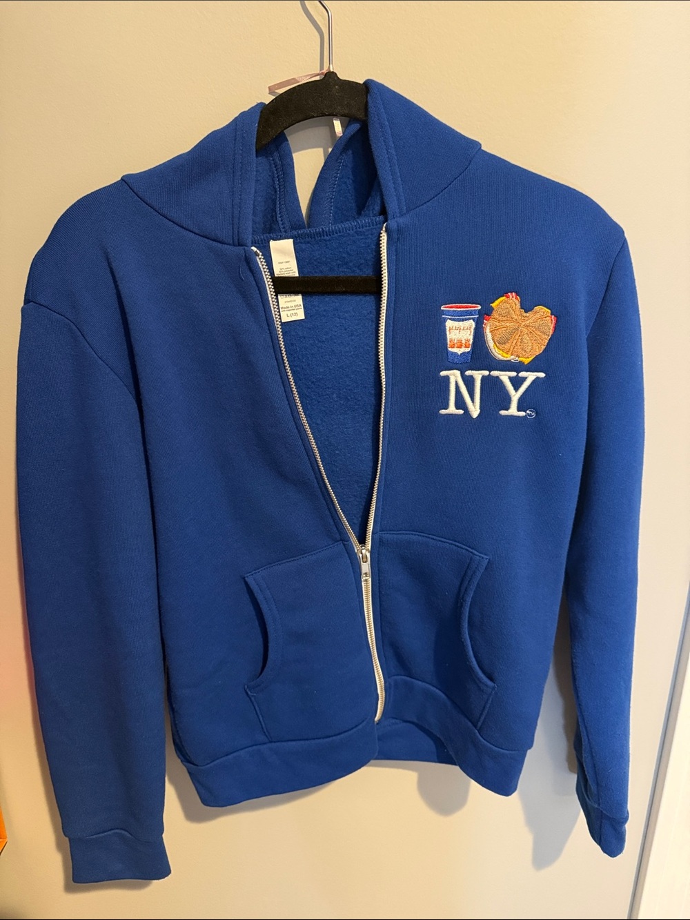 Kids laege Blue NY Embroidered Kids Zip-Up Hoodie Jacket